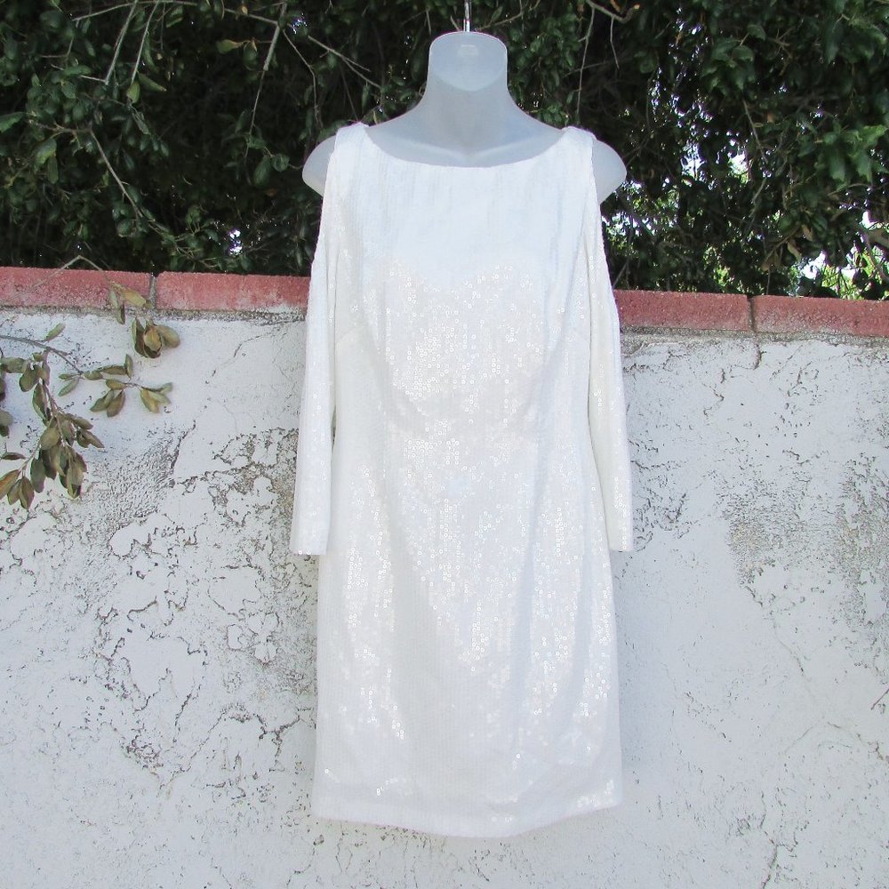J S Collections ivory sequin cold shoulder dress 10